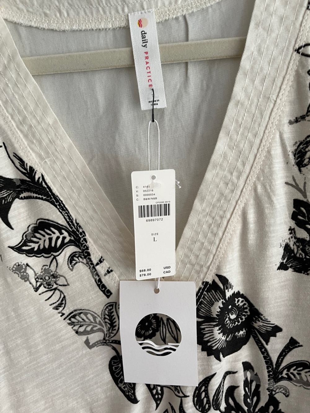 Anthropologie Daily Practice Ivory Tunic with Black Floral Print